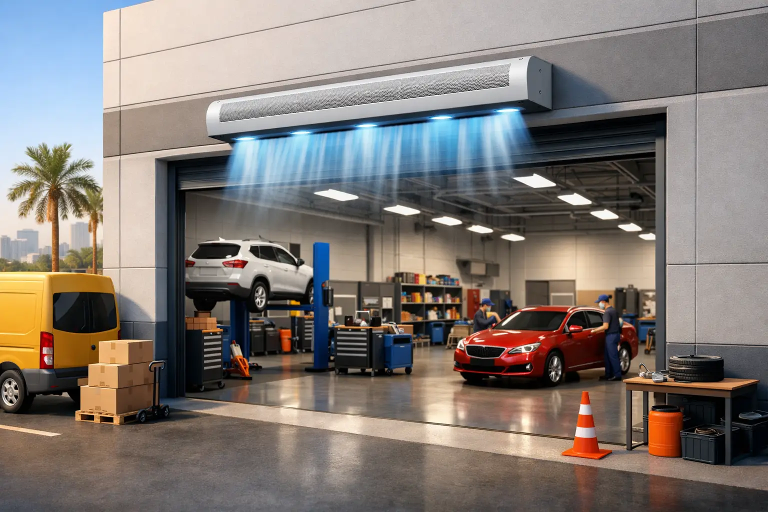 Air Curtain for Service Workshop Entrances
